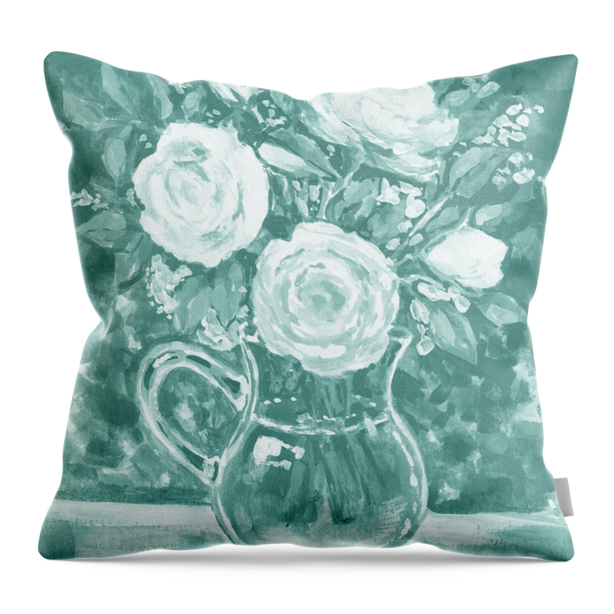 Flowers Throw Pillow featuring the painting Floral Impressionism Soft And Cool Vintage Pallet Summer Flowers Bouquet IX by Irina Sztukowski