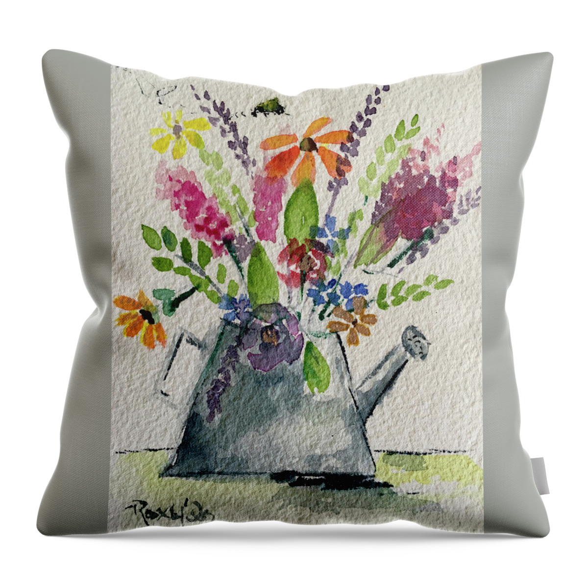Flowers Throw Pillow featuring the painting Flower Buzz by Roxy Rich
