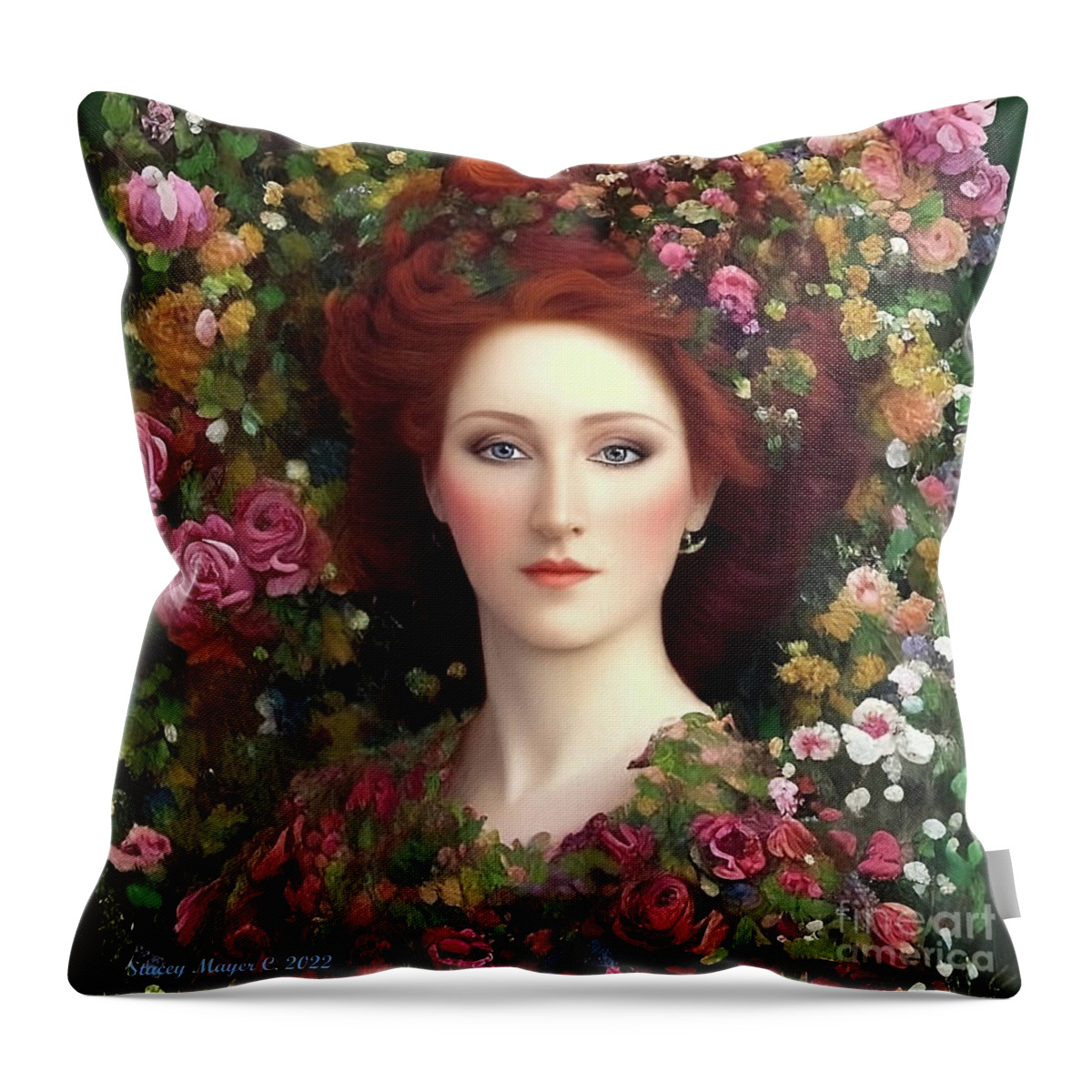 Fantasy Flowers Throw Pillow featuring the digital art Flower Fantasy Jennie by Stacey Mayer