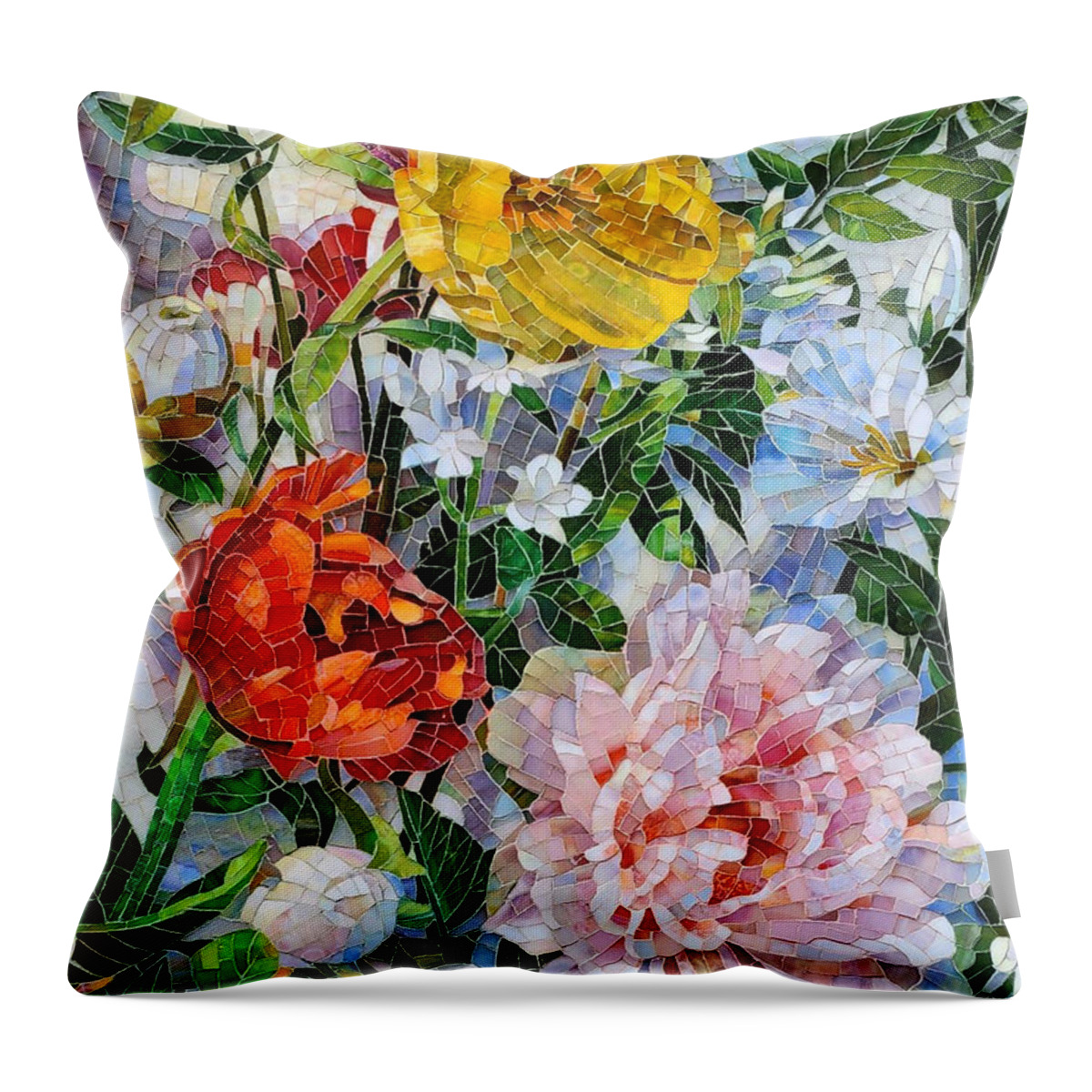 Flower mosaic Throw Pillow by Mia Tavonatti - Pixels