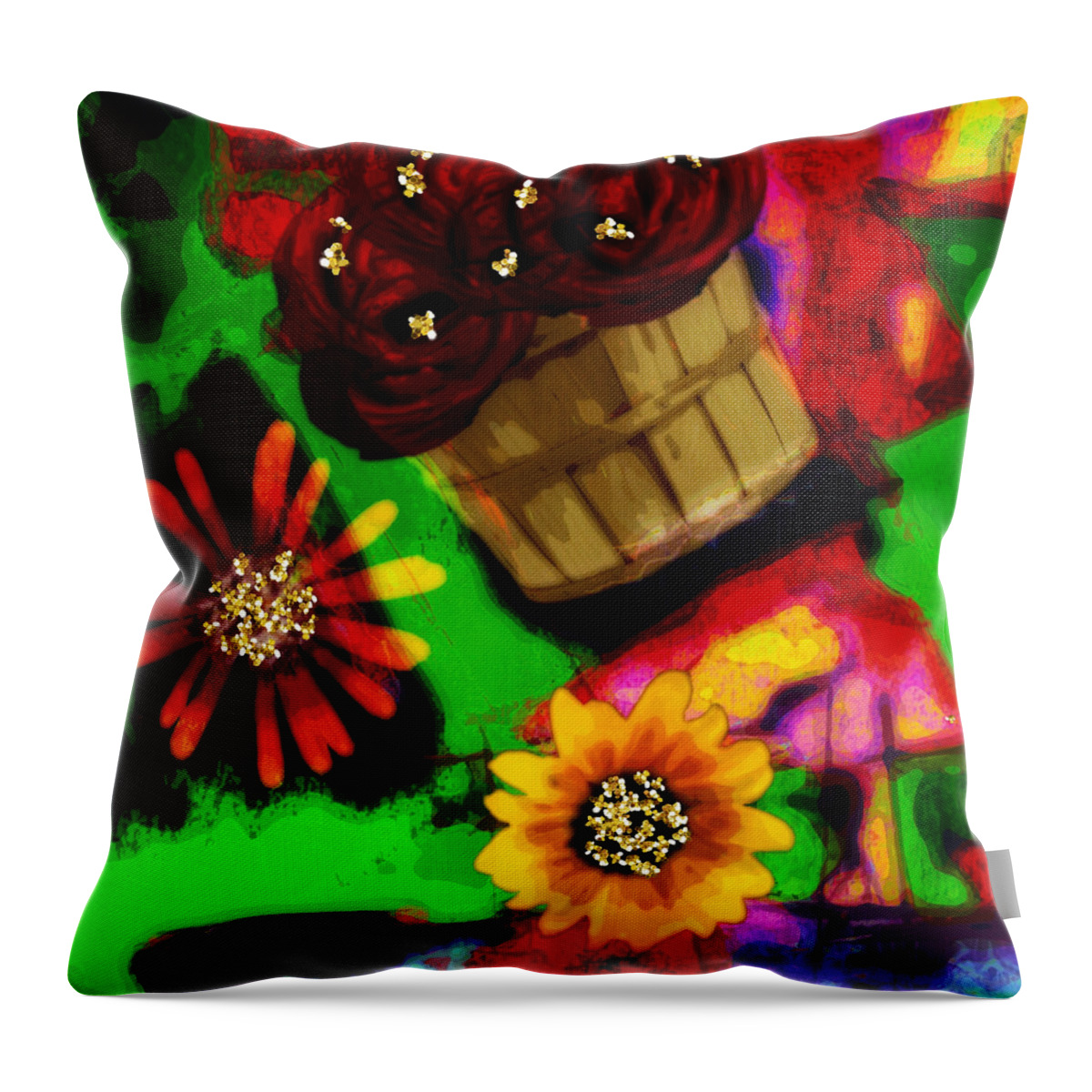 Abstract Art Throw Pillow featuring the mixed media Flower Power by Canessa Thomas