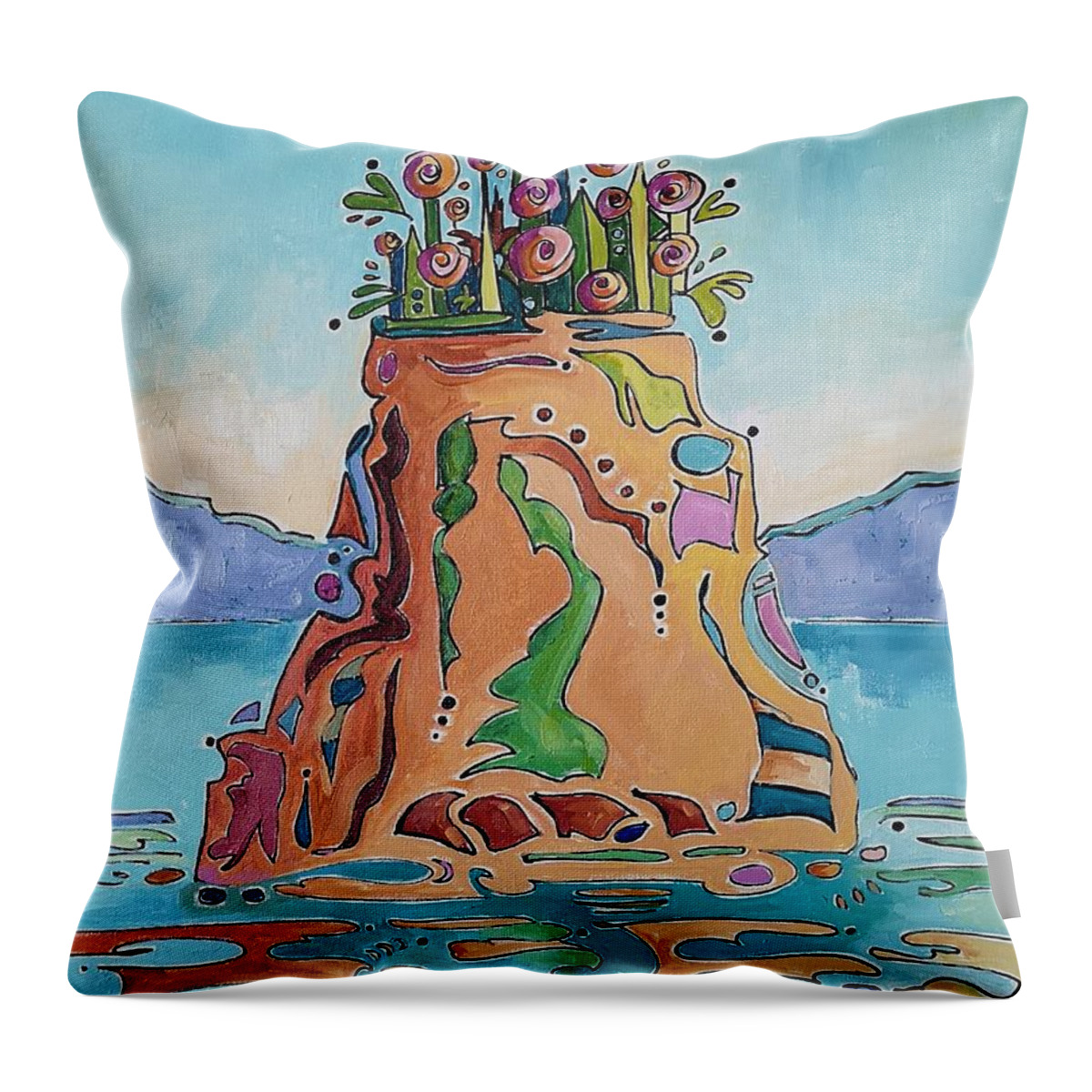 Landscape Throw Pillow featuring the painting Flowerpot Island by Sheila Romard