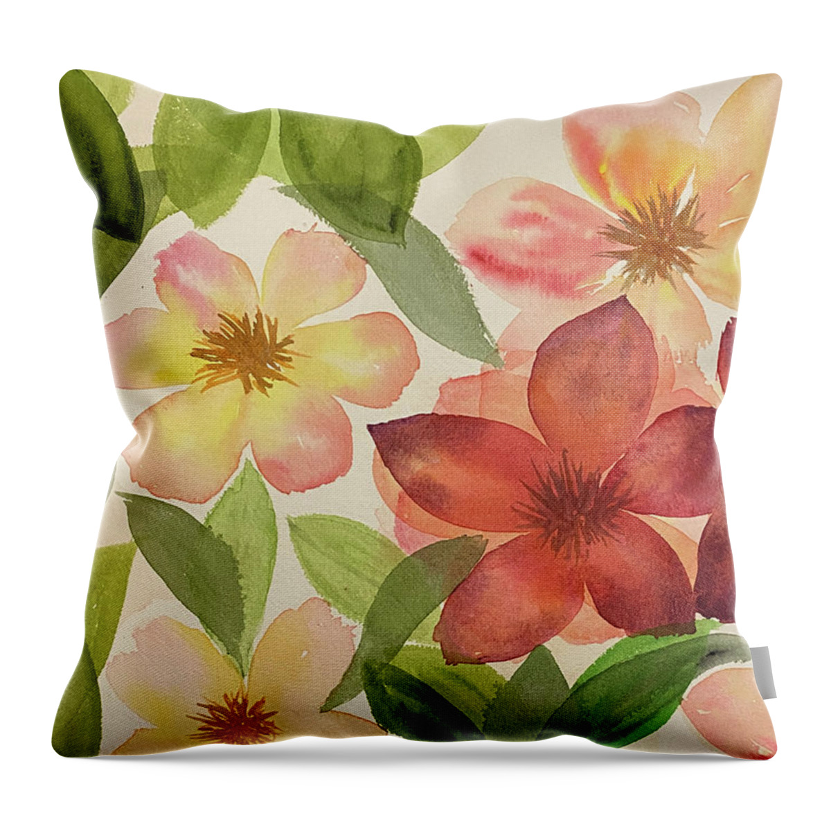 Flower Throw Pillow featuring the painting Flowers and Leaves by Lisa Neuman