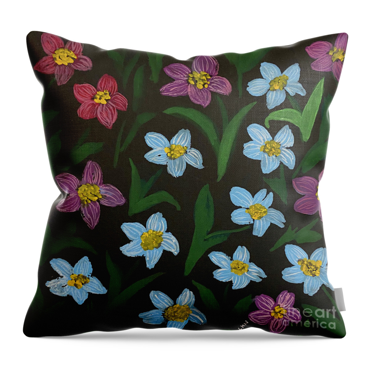 Flowers Throw Pillow featuring the painting Flowers on Black by Lisa Neuman