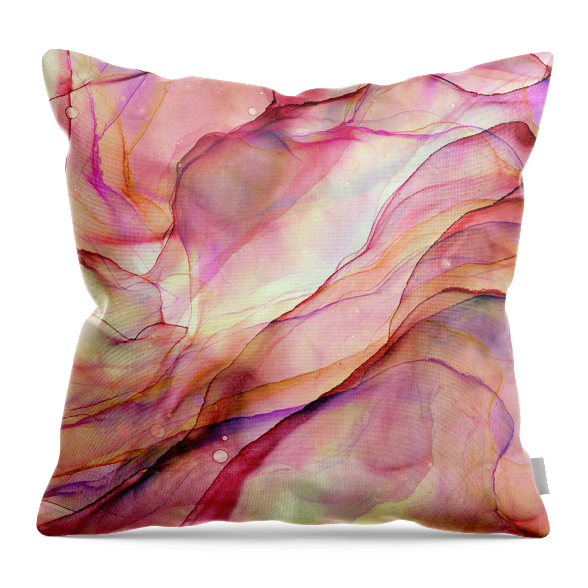 Coral Throw Pillow featuring the painting Flowing Coral Abstract Ink by Olga Shvartsur