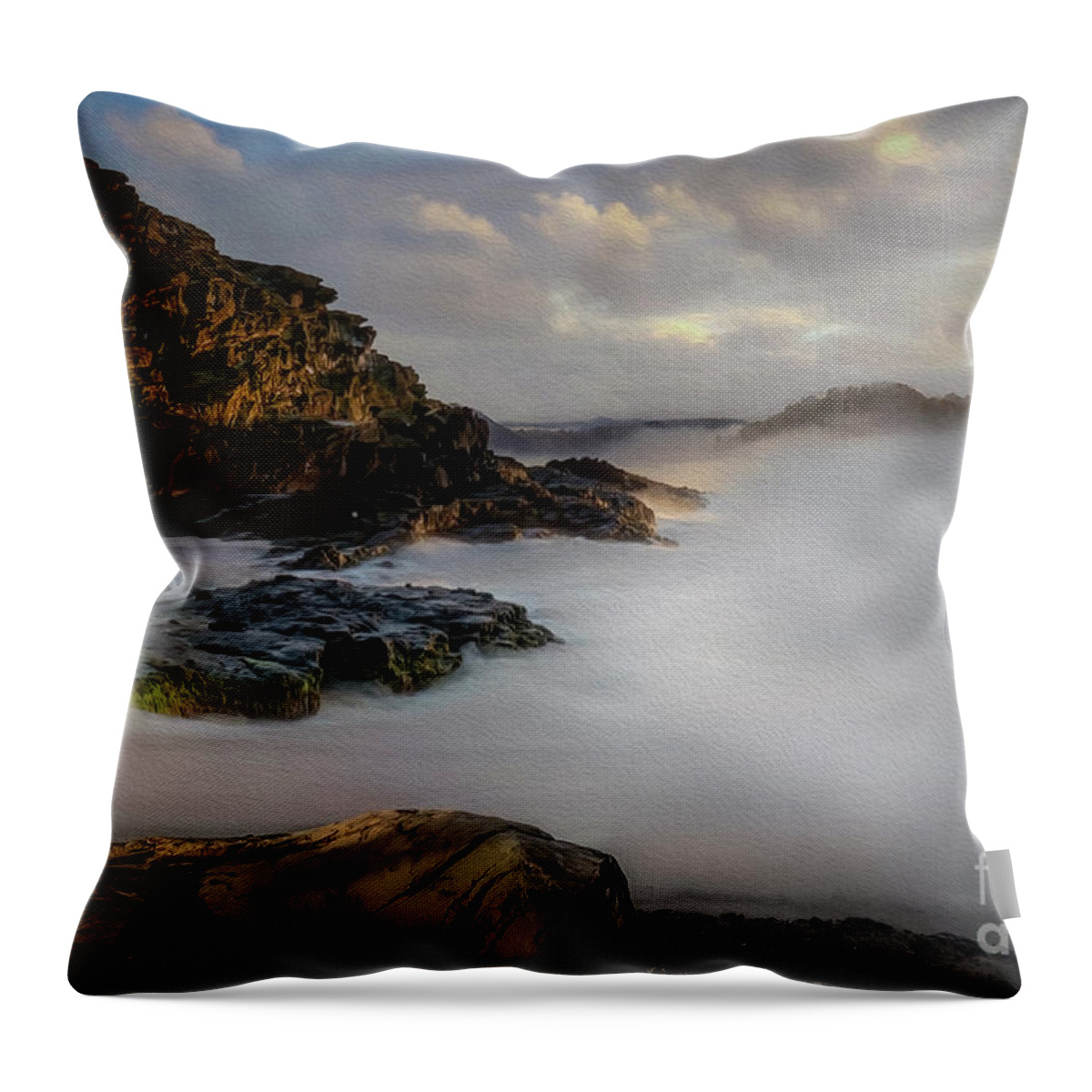 Coast Throw Pillow featuring the photograph Fog Rolling In... by Shelia Hunt
