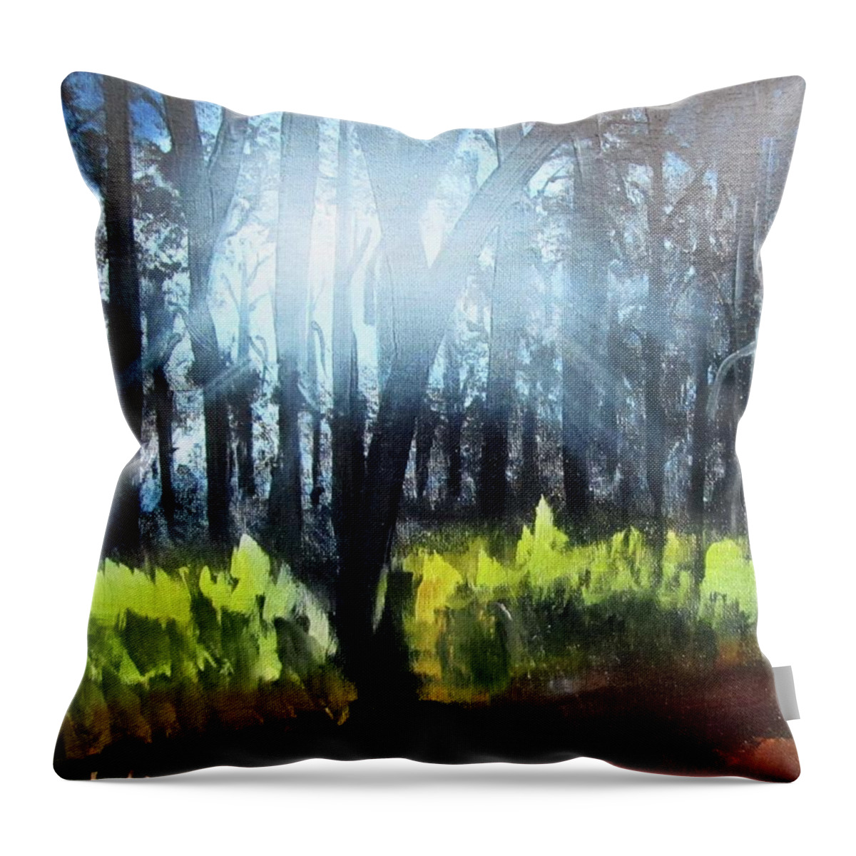 Gesso Throw Pillow featuring the painting After Bob Ross by Linda Feinberg