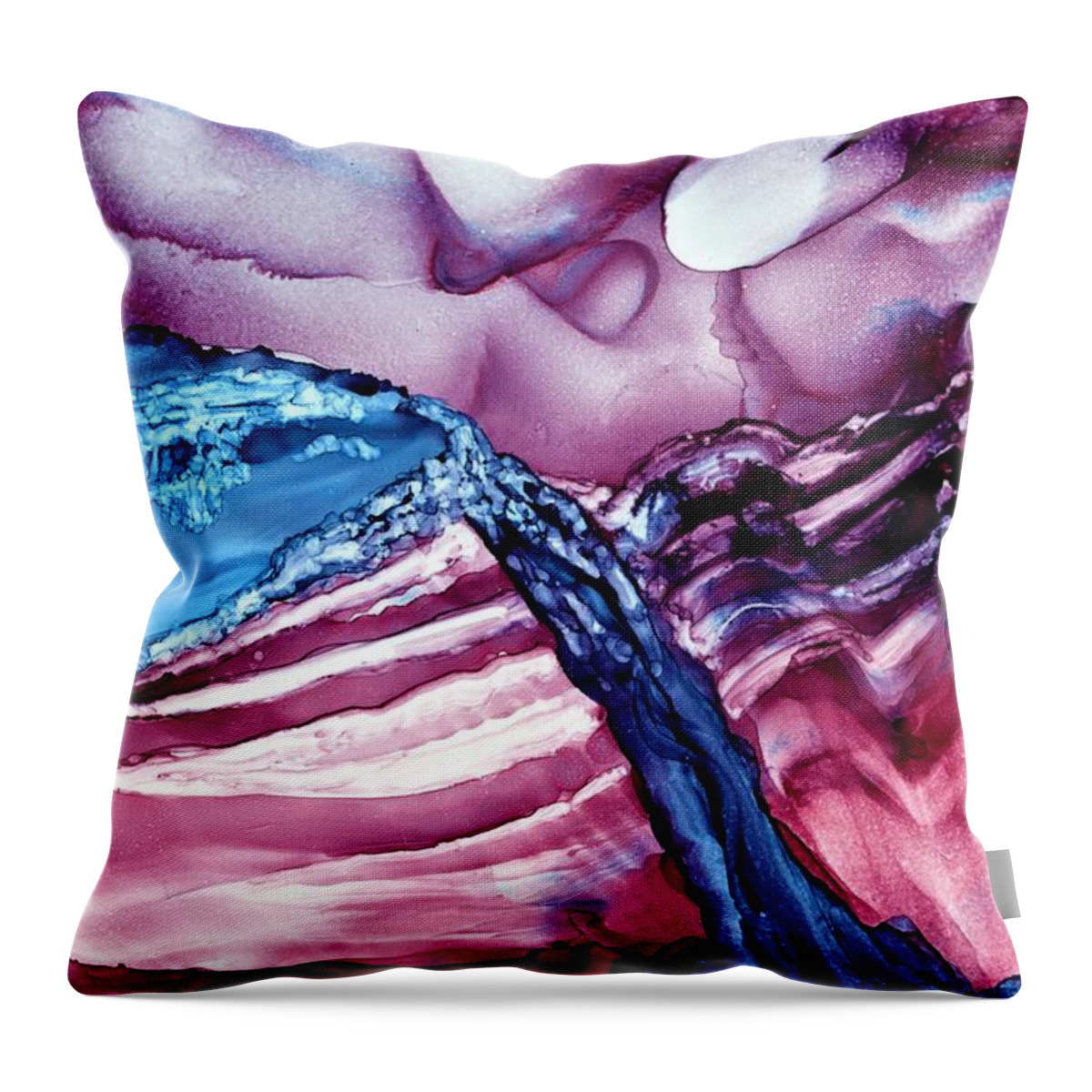 Alcohol Ink Throw Pillow featuring the painting For Purple Mountain Majesties by Angela Marinari