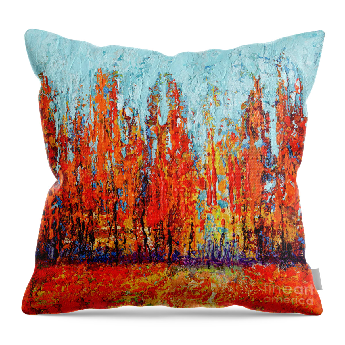 Redwood Forest Paintings In The Fall Throw Pillow featuring the painting Forest Painting in the Fall - Autumn Season by Patricia Awapara