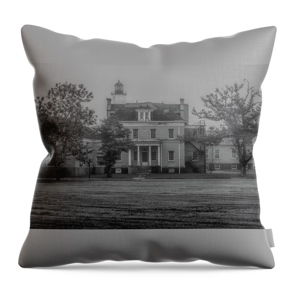 New Jersey Throw Pillow featuring the photograph Fort Hancock YMCA Building On A Misty Morn by Kristia Adams