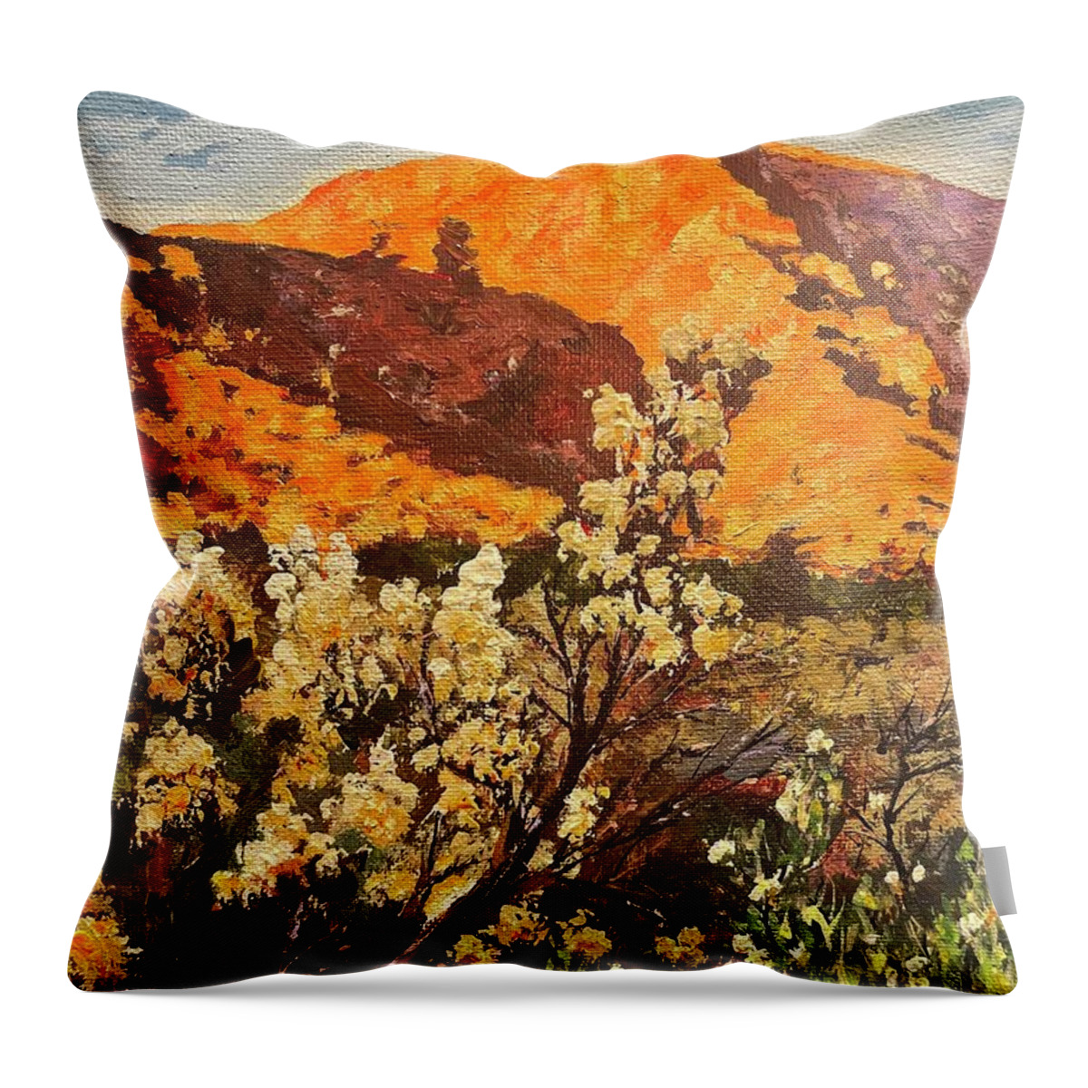 Landscape Throw Pillow featuring the painting Fortuna mountain 2 by Ray Khalife