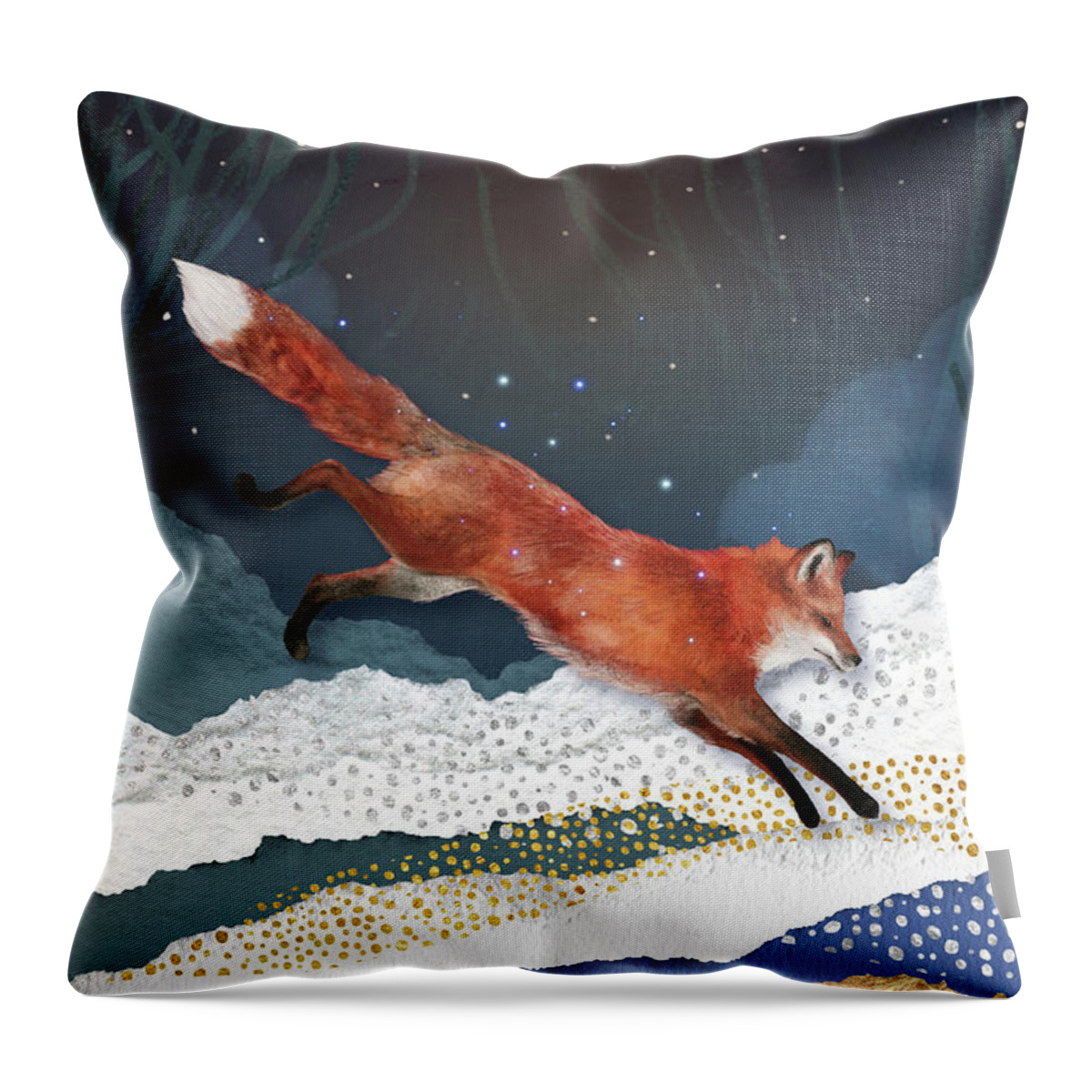Fox And Moon Throw Pillow featuring the painting Fox And Moon by Garden Of Delights