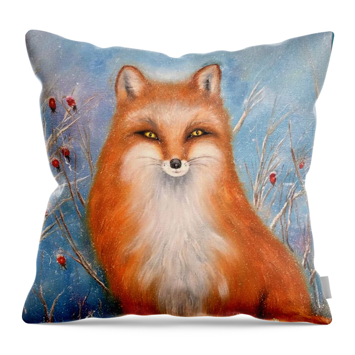 Wall Art Animals Fox  Red Fox Gloss Print Cards Of Original Painting Fox Double Page Postcard Of Original Painting White Envelope Greeting Cards Posters Throw Pillow featuring the photograph Fox by Tanya Harr