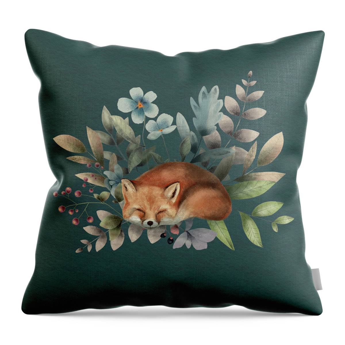 Fox Throw Pillow featuring the painting Fox With Flowers by Garden Of Delights