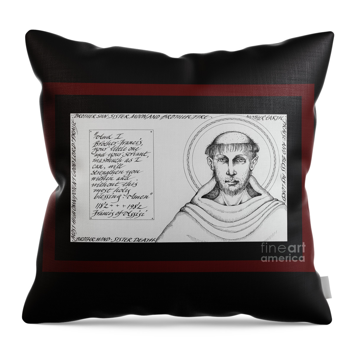 Francis Brother Sun Sister Moon Throw Pillow featuring the drawing Francis Brother Sun Sister Moon by William Hart McNichols
