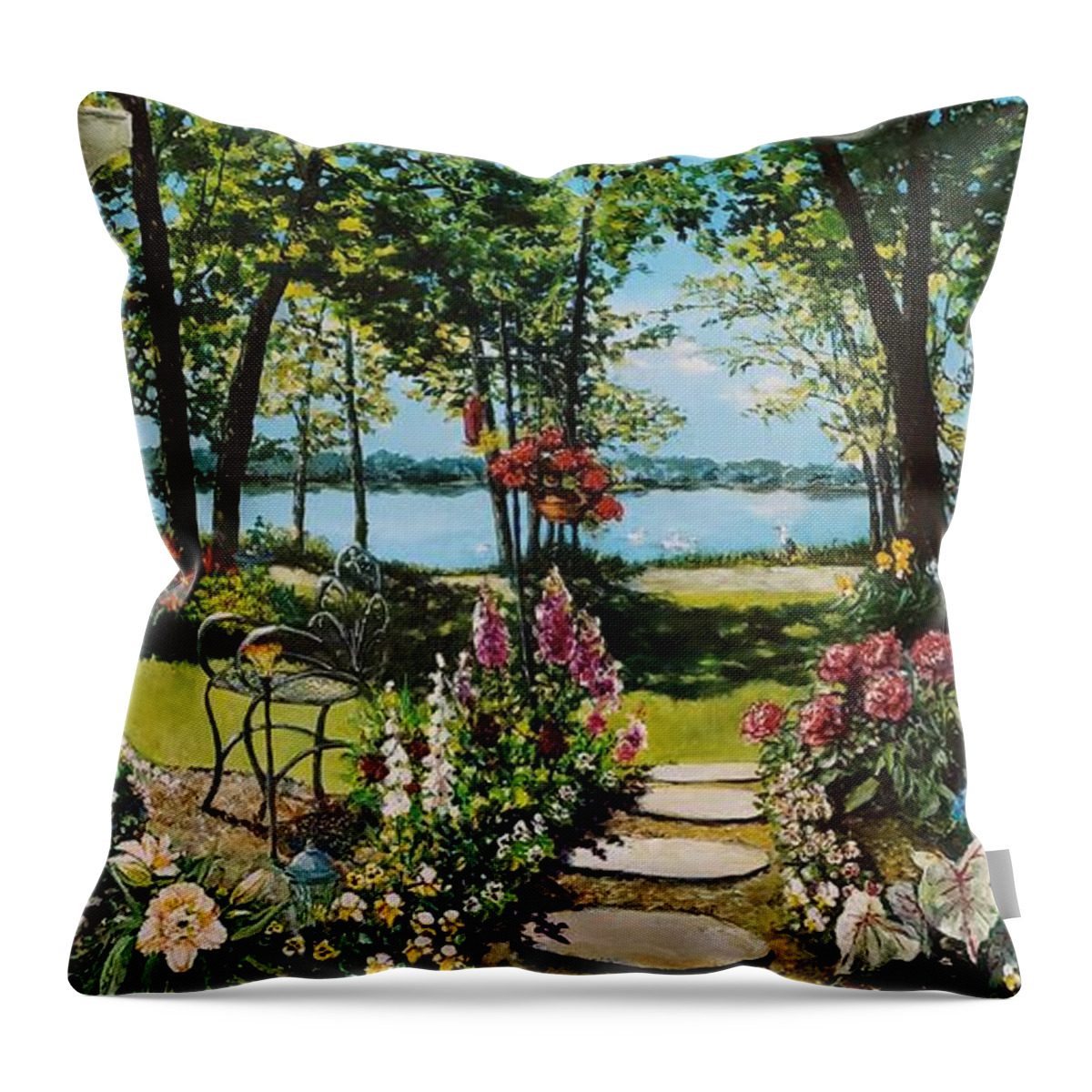 Garden Throw Pillow featuring the painting Fran's Garden by Merana Cadorette