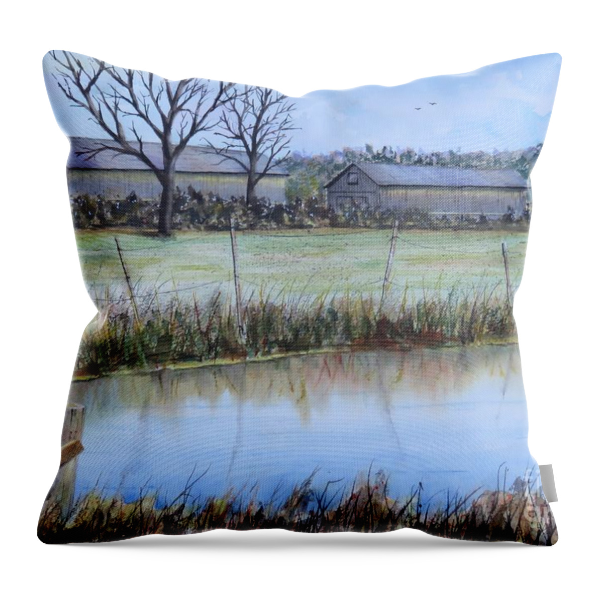 Pond Throw Pillow featuring the painting Frog Hollow Pond by Joseph Burger