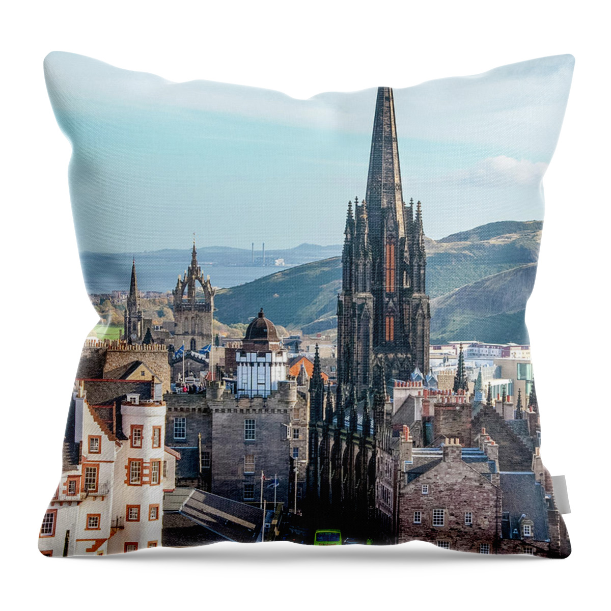 Castle Of Edinburgh Throw Pillow featuring the digital art From the Castle of Edinburgh, Scotland by SnapHappy Photos