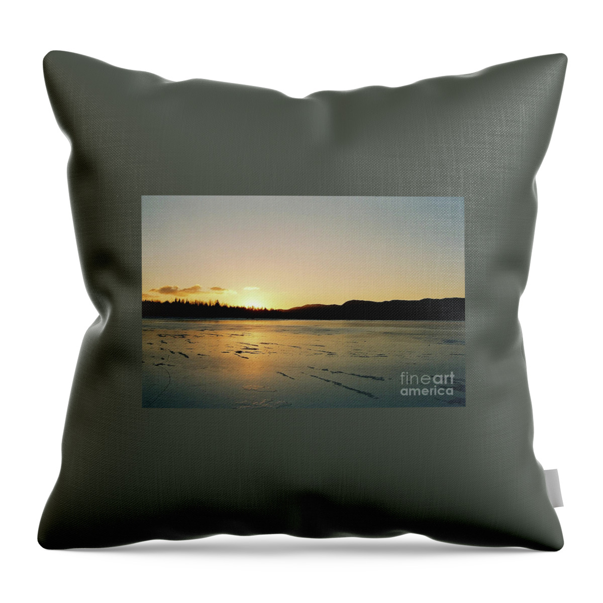 #juneau #alaska #ak #mendenhall #mendenhalllake #lake #winter #frozen #sunset #cold #vacation #peaceful Throw Pillow featuring the photograph Frozen Sunset by Charles Vice