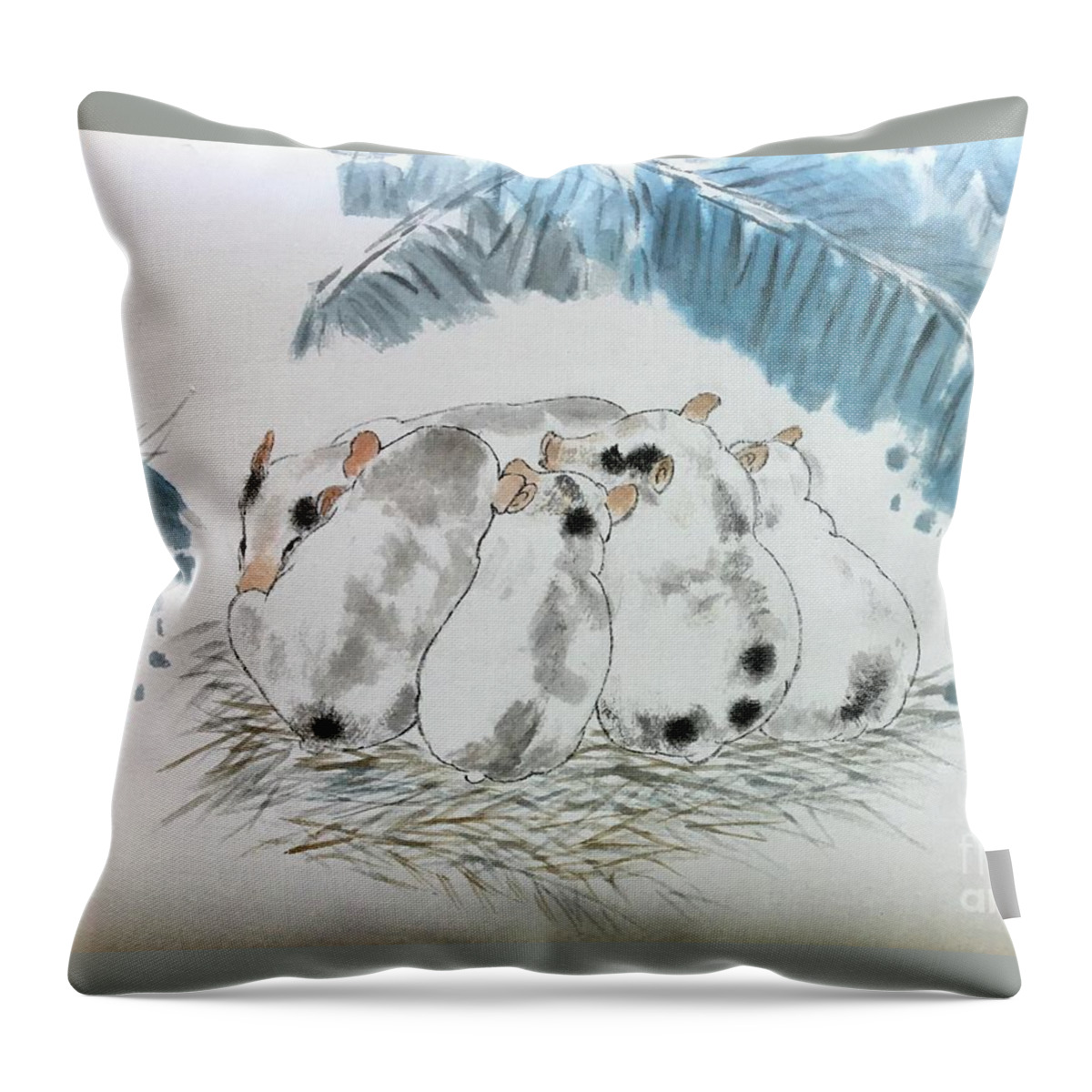 Pigs Throw Pillow featuring the painting Fu PIG by Carmen Lam