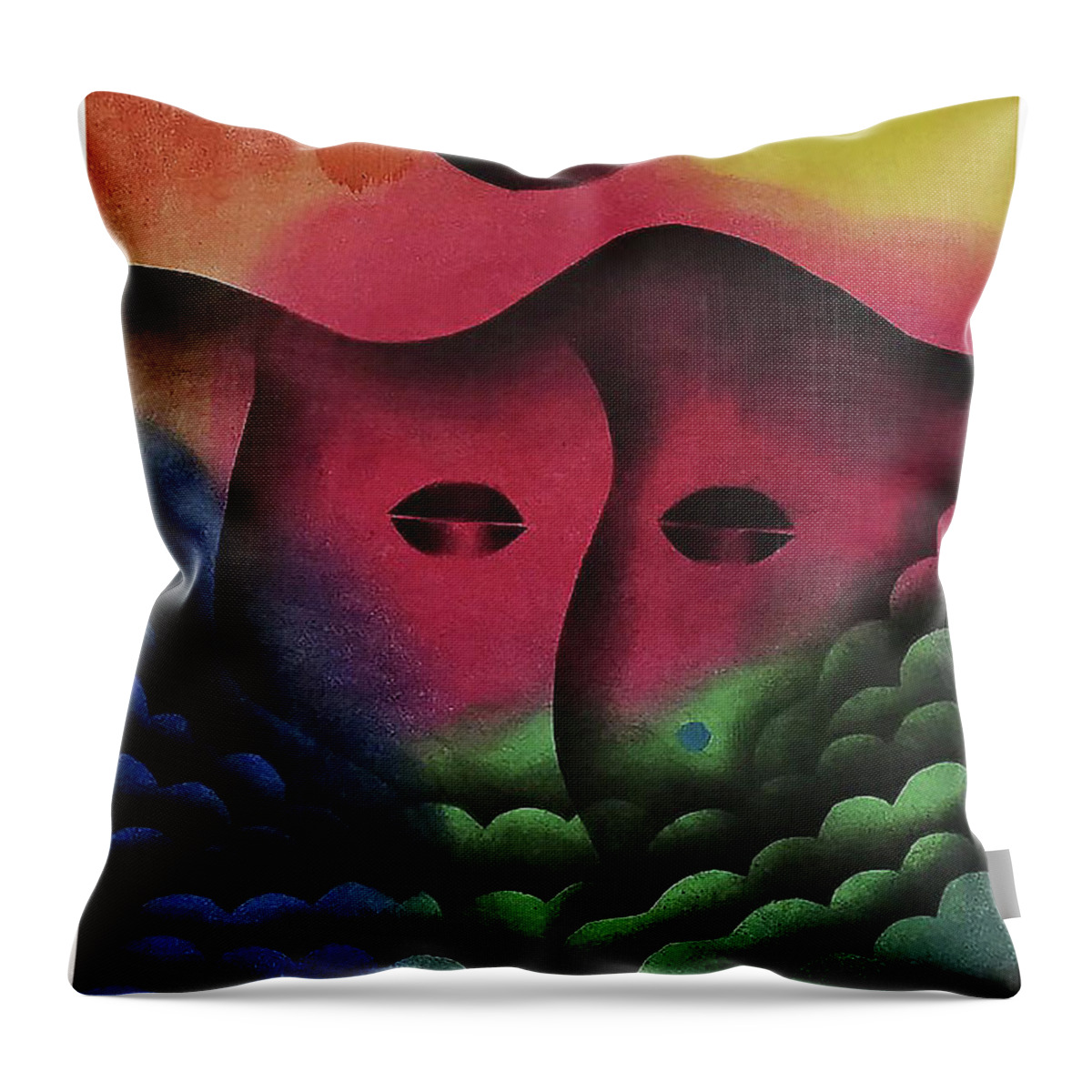 Abstract African Throw Pillow featuring the painting Full Son Black by Winston Saoli 1950-1995
