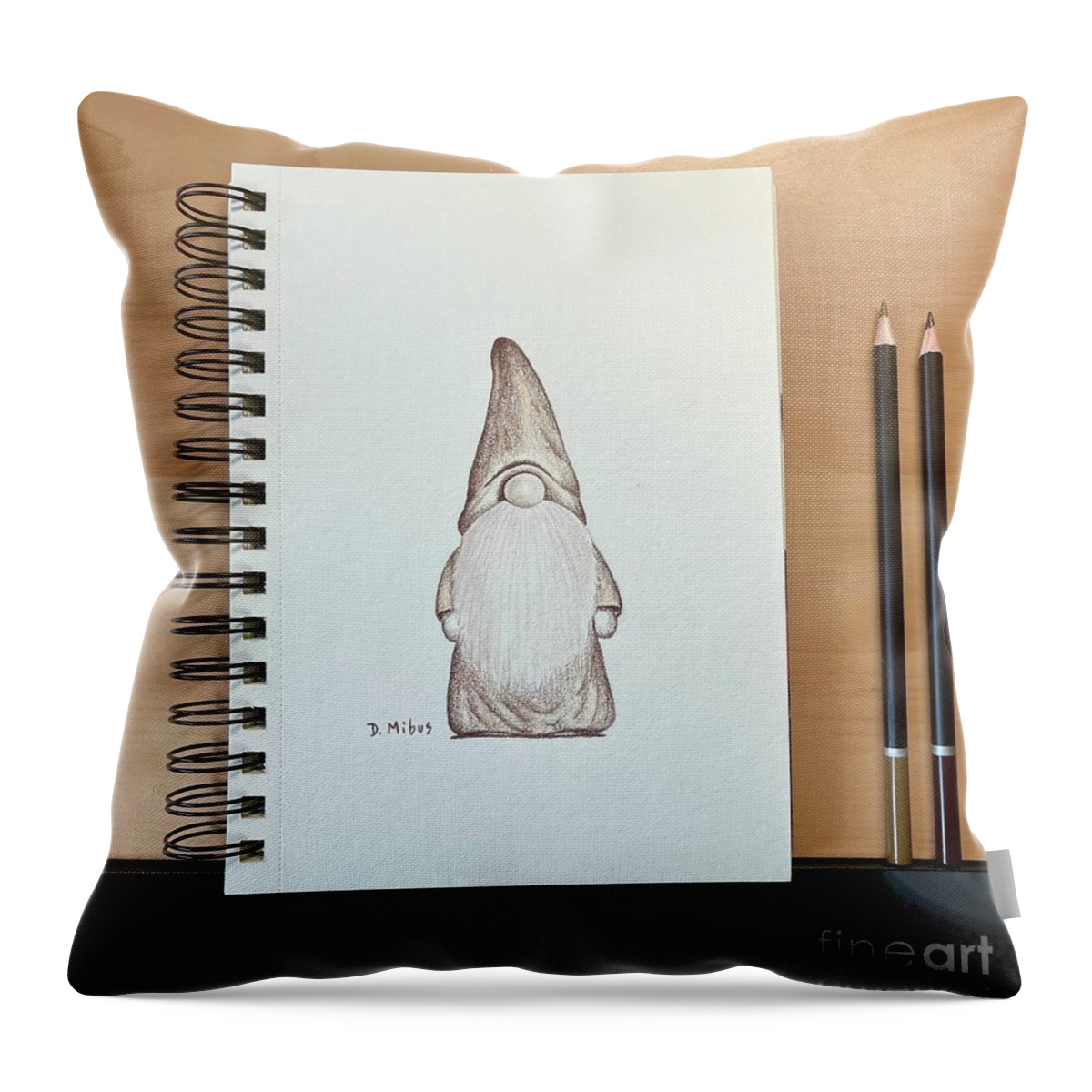 Garden Gnome Drawing Throw Pillow featuring the drawing Garden Gnome Drawing by Donna Mibus
