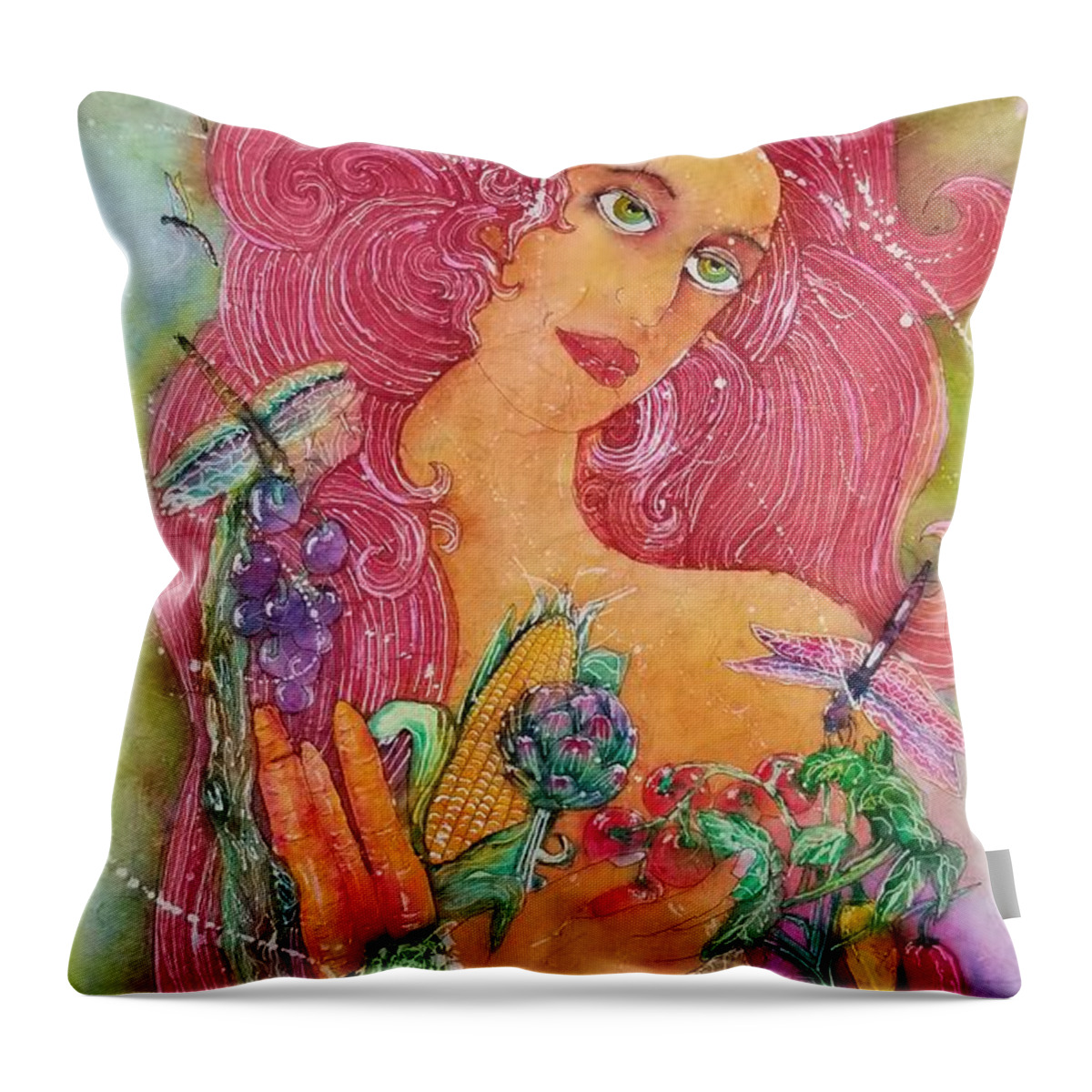 Vegetables Throw Pillow featuring the painting Garden Goddess of the Vegetables by Carol Losinski Naylor