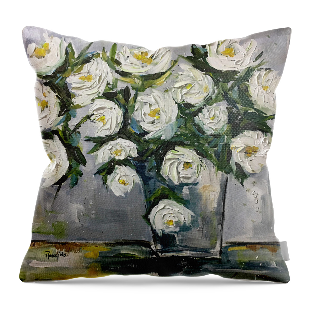 Gardenias Throw Pillow featuring the painting Gardenias in Bloom by Roxy Rich