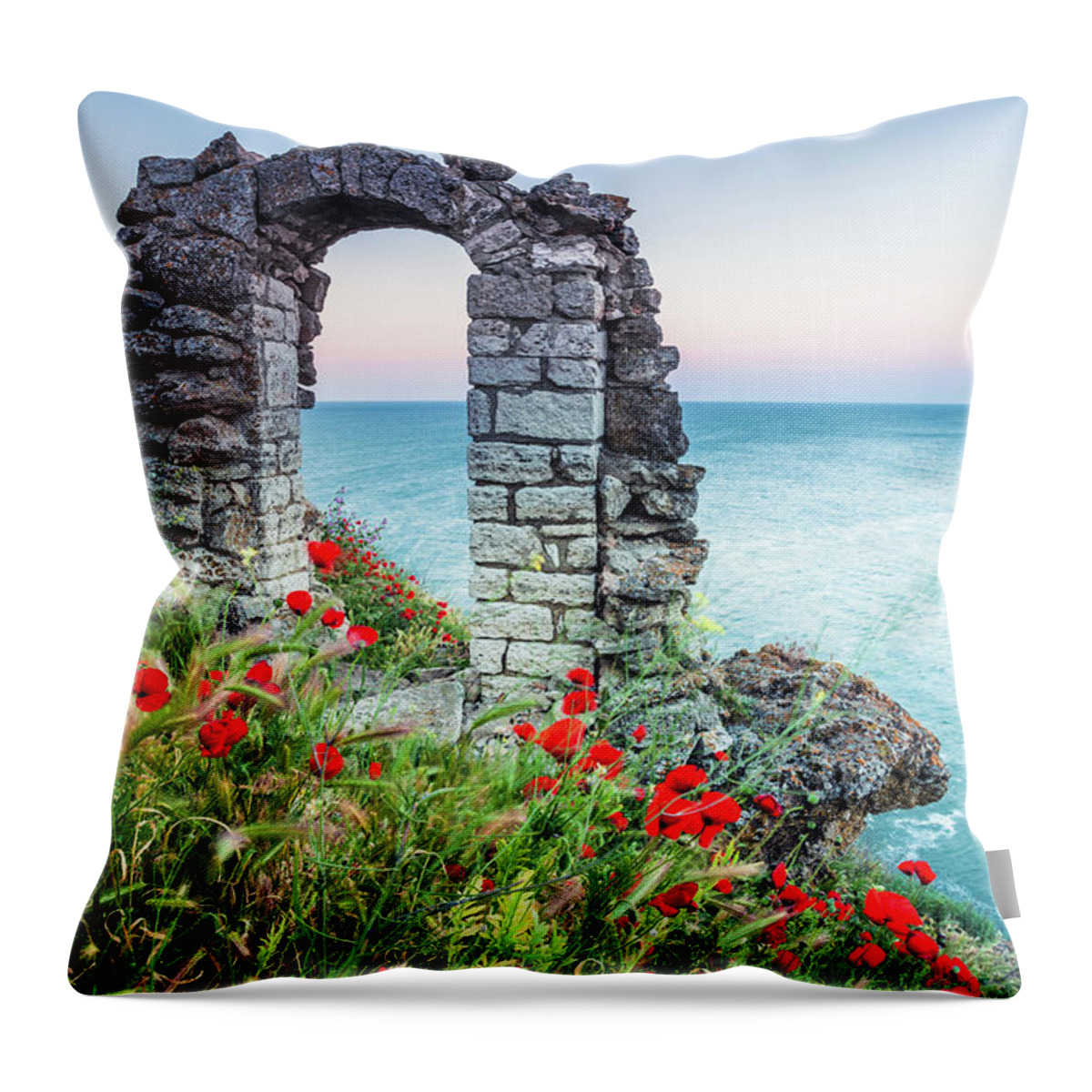 Fortress Throw Pillow featuring the photograph Gate In the Poppies by Evgeni Dinev