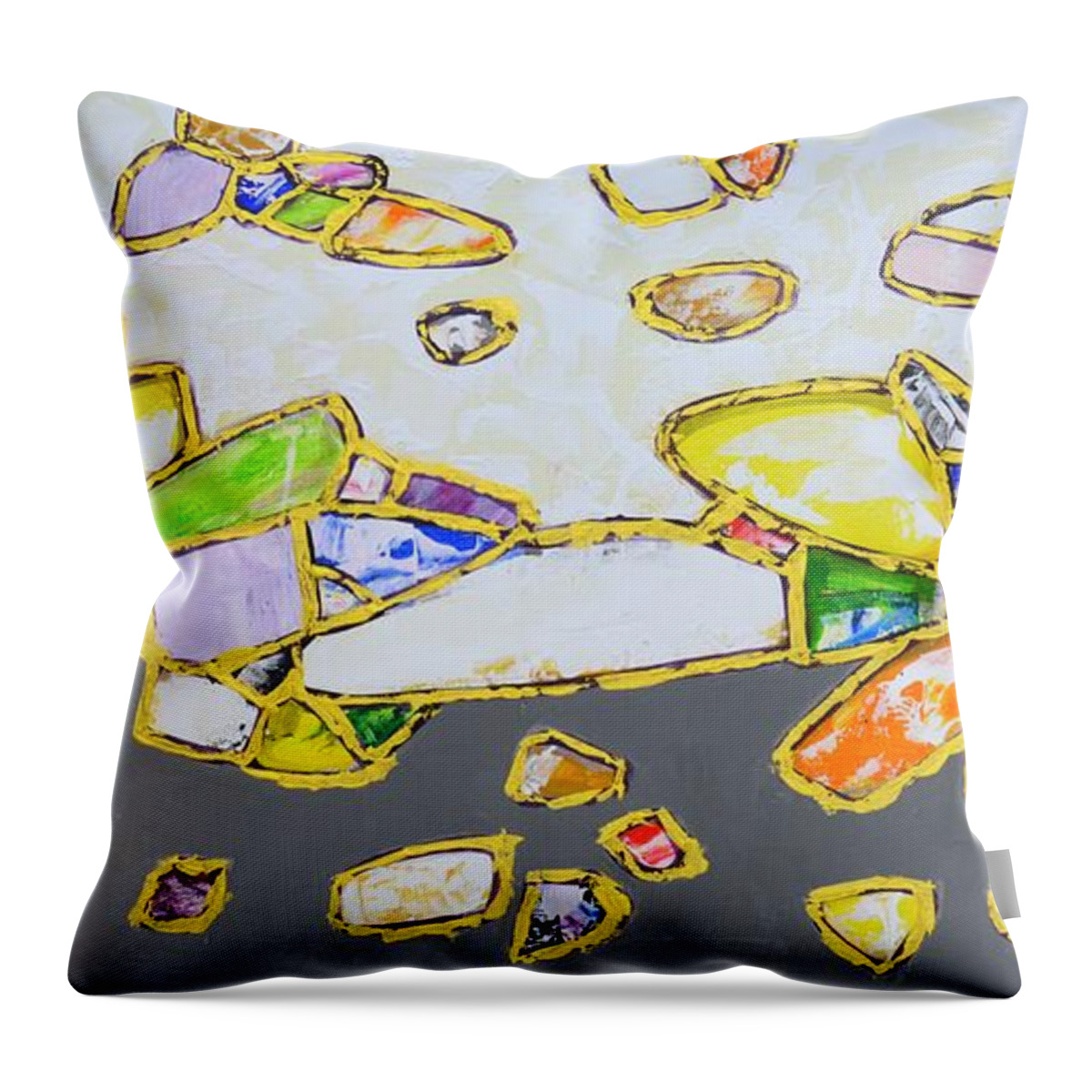 Stones Throw Pillow featuring the painting Gems. Gold 2. by Iryna Kastsova