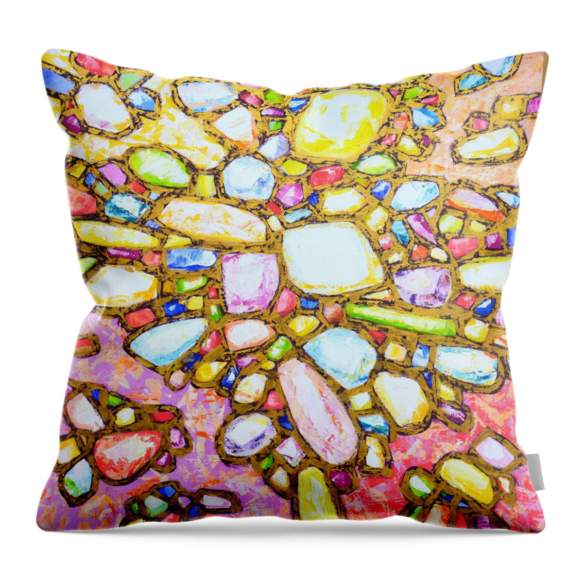 Stones Throw Pillow featuring the painting Gems in Gold 6. by Iryna Kastsova