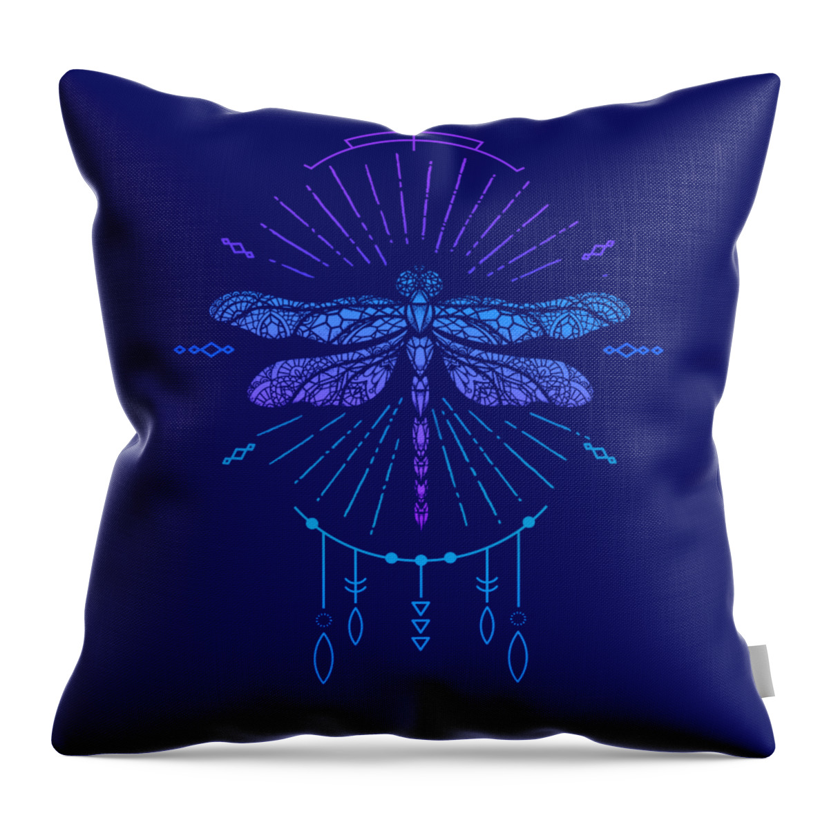 Dragonfly Throw Pillow featuring the digital art Geometric Blue Boho Dragonfly by Laura Ostrowski