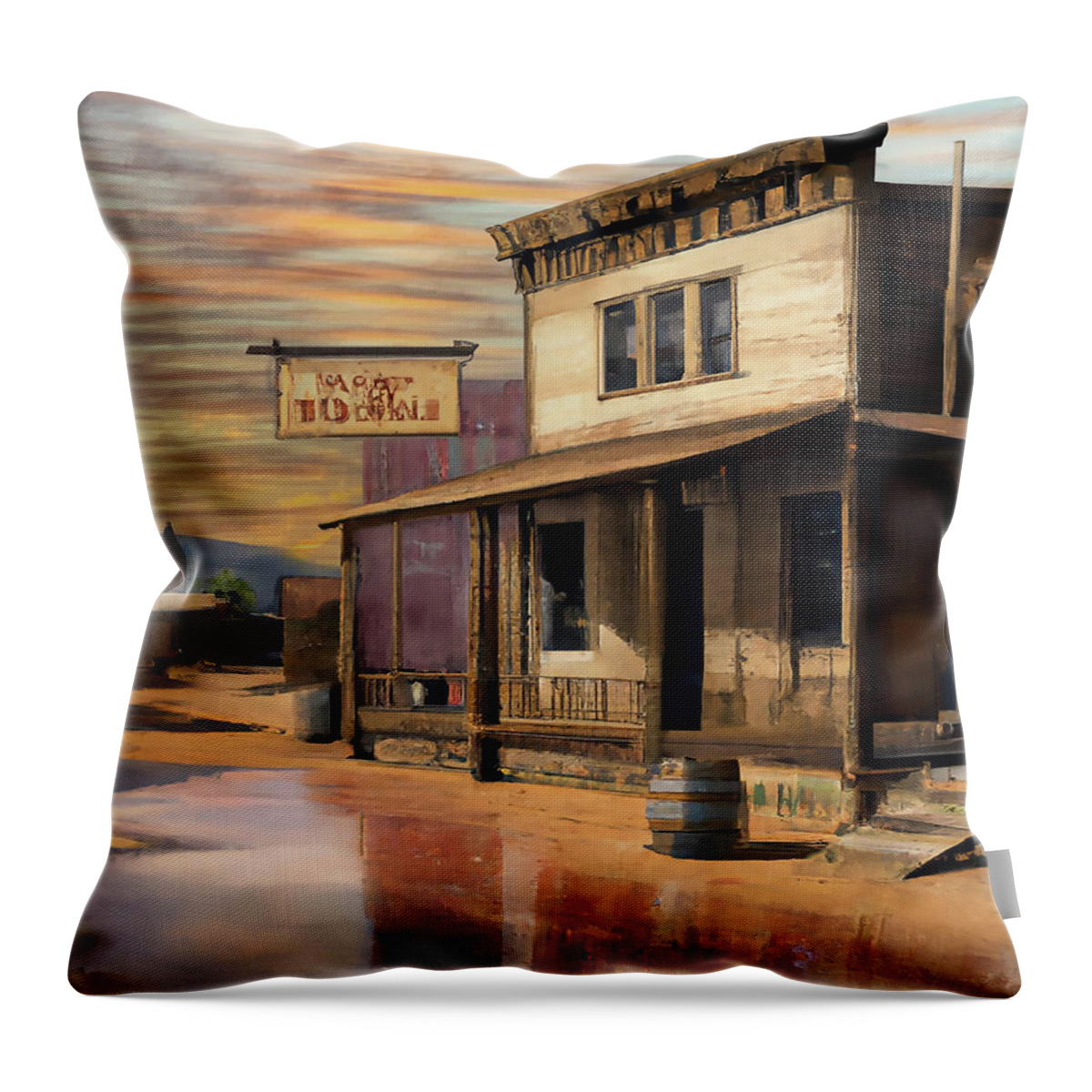 Western Throw Pillow featuring the digital art Ghost Town by Alison Frank