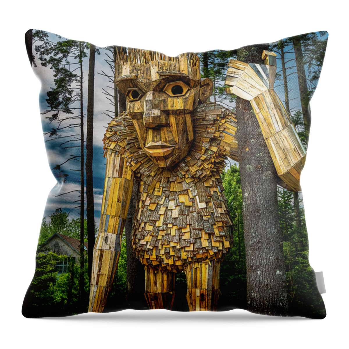 Boothbay Botanical Garden Main Giant Troll Nature Woods Throw Pillow featuring the photograph Giant in the woods by David Hufstader