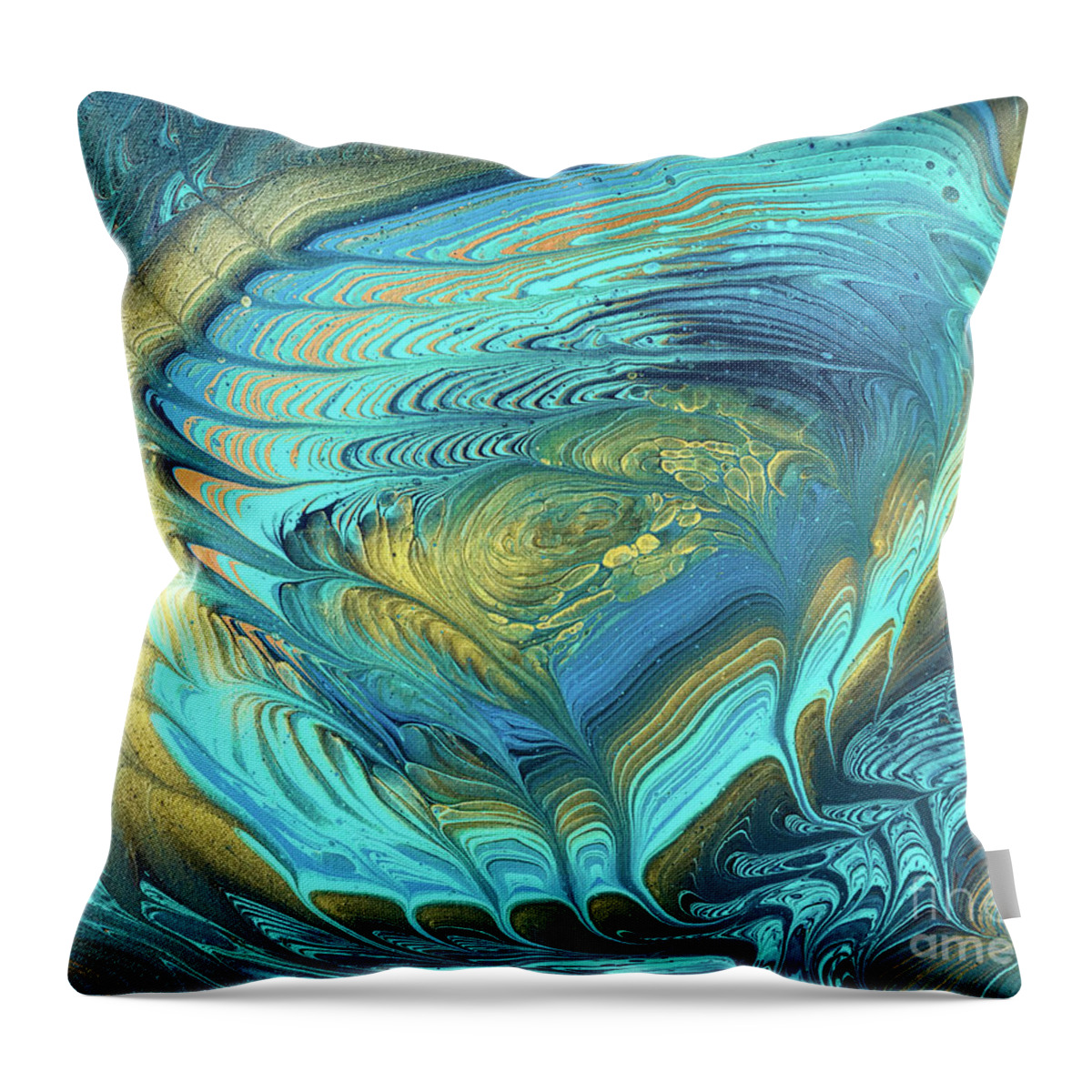 Poured Acrylic Throw Pillow featuring the painting Gilded Nebula Nest by Lucy Arnold