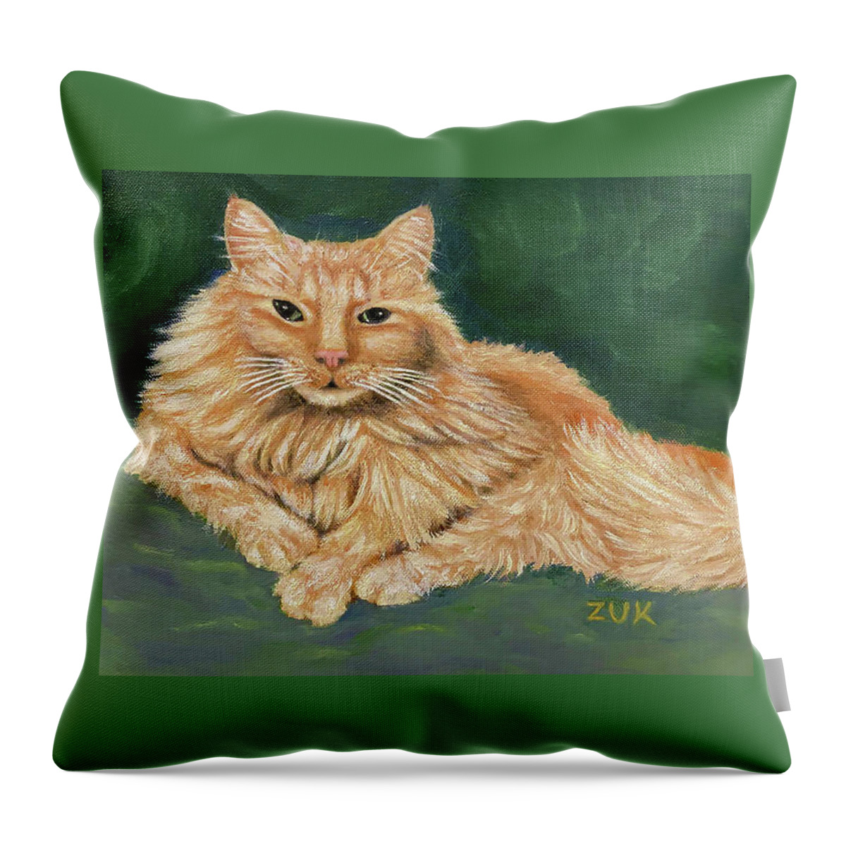 Orange Cat Throw Pillow featuring the painting Ginger Cat Portrait by Karen Zuk Rosenblatt