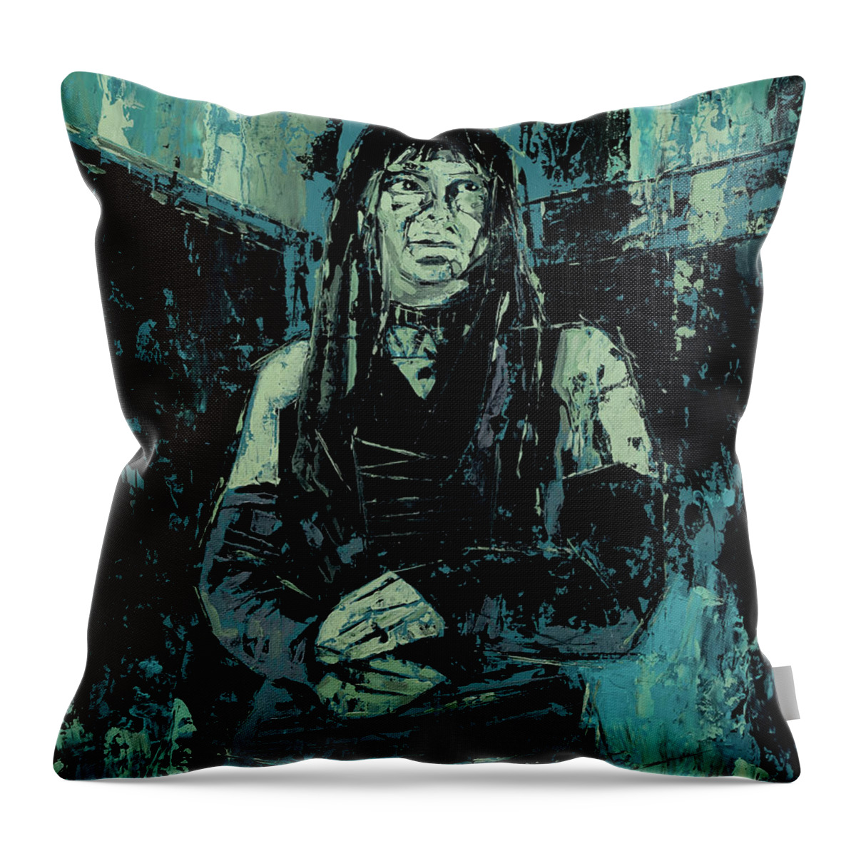 Dress Throw Pillow featuring the painting Girl in Green Room by Sv Bell