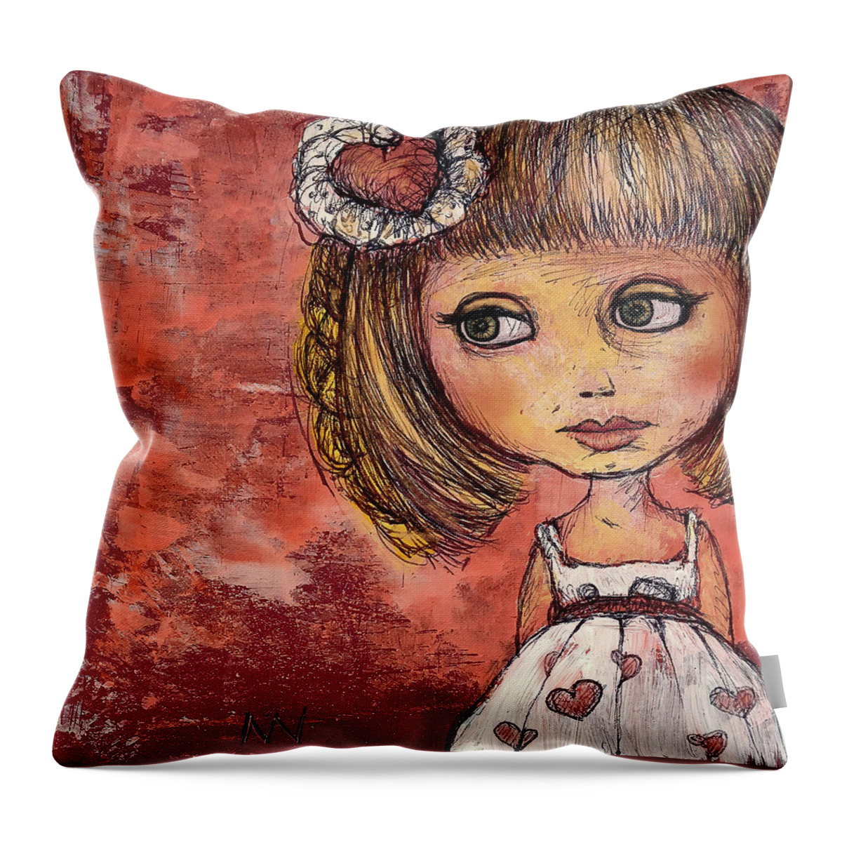 Love Throw Pillow featuring the mixed media Girl of Hearts by AnneMarie Welsh