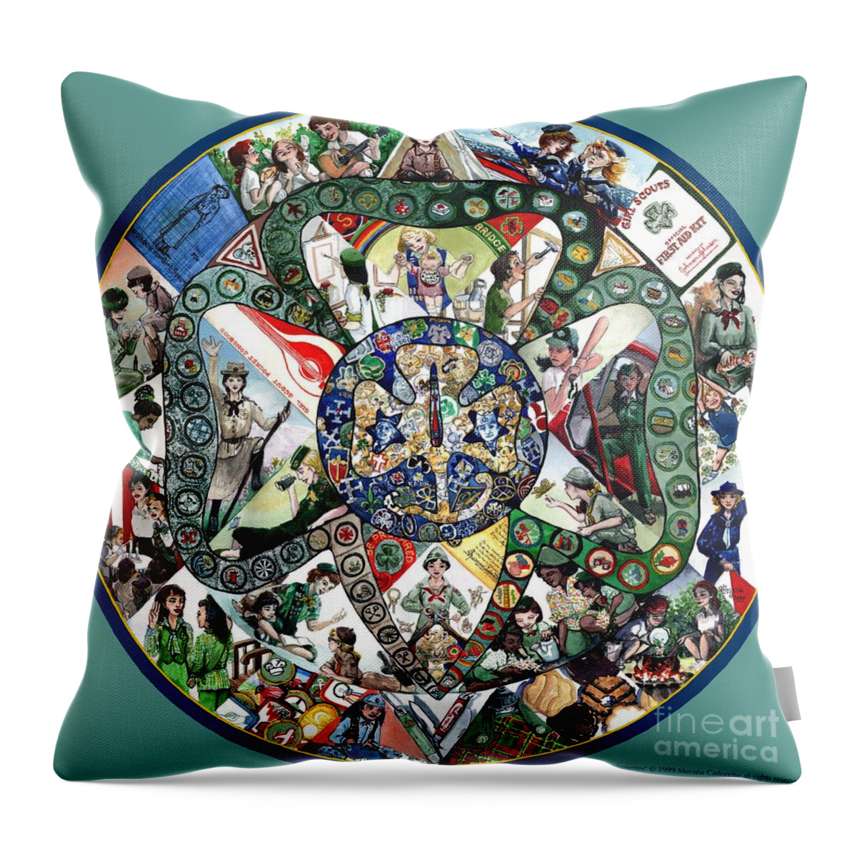 Girl Scout Throw Pillow featuring the painting Girl Scout Vignettes by Merana Cadorette
