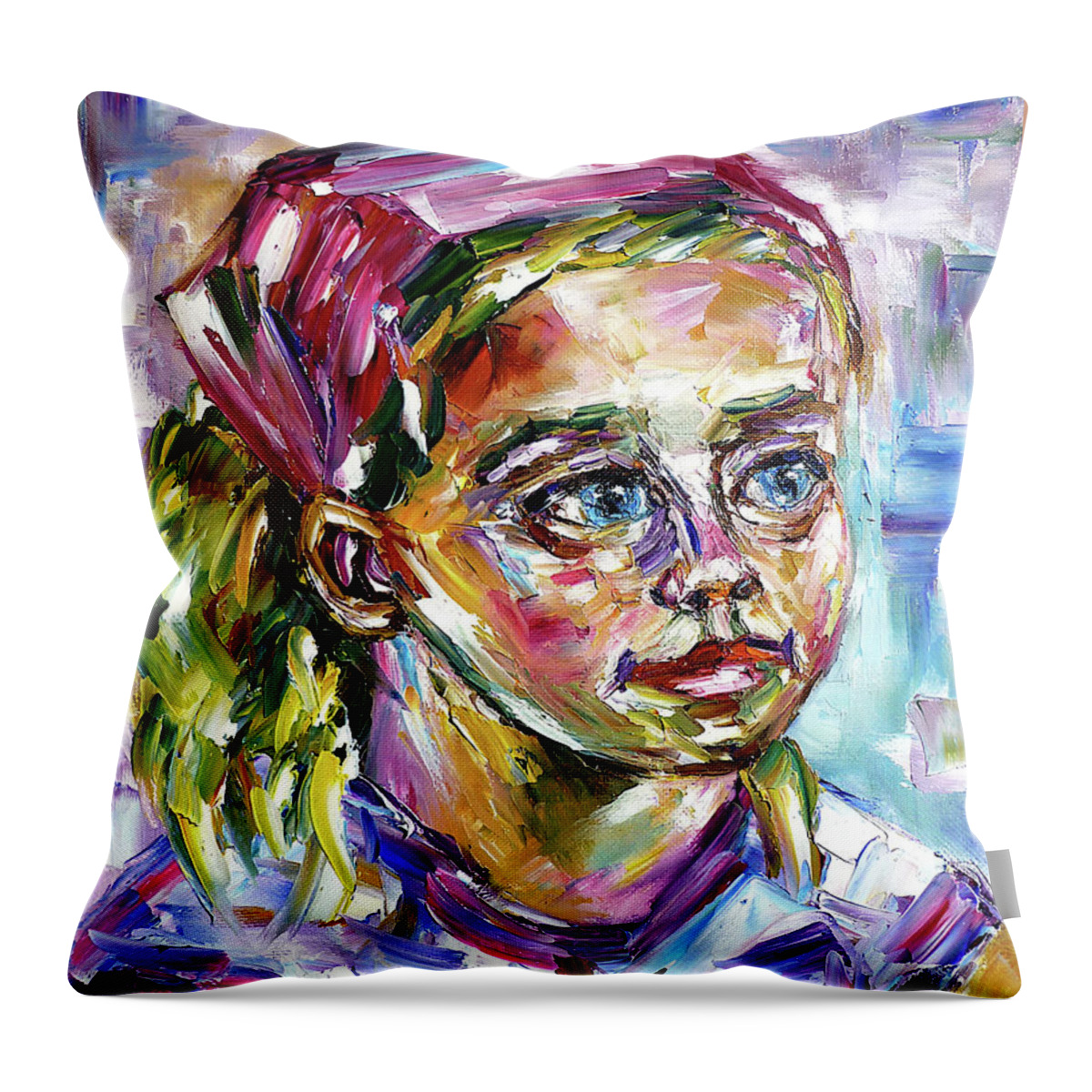 Child From Holland Throw Pillow featuring the painting Girl With A Pink Hair Band by Mirek Kuzniar