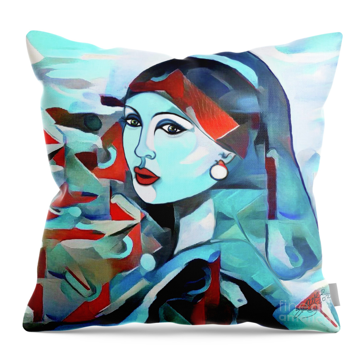 Figurative Art Throw Pillow featuring the digital art Girl with Pearl 002 by Stacey Mayer