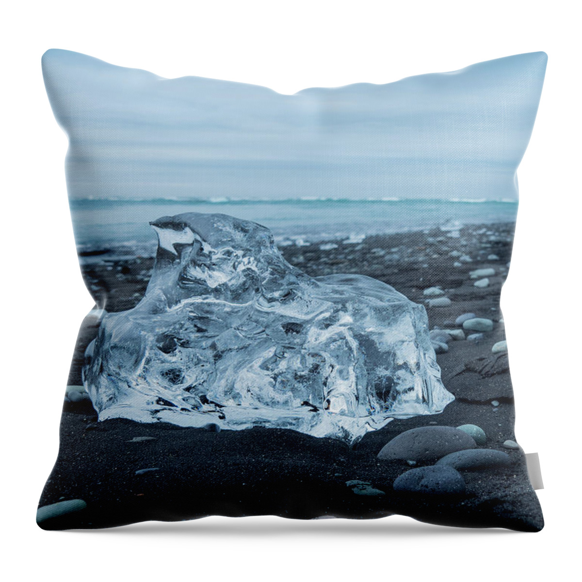 Diamond Beach Throw Pillow featuring the photograph Glacial Ice on Diamond Beach by Kristia Adams