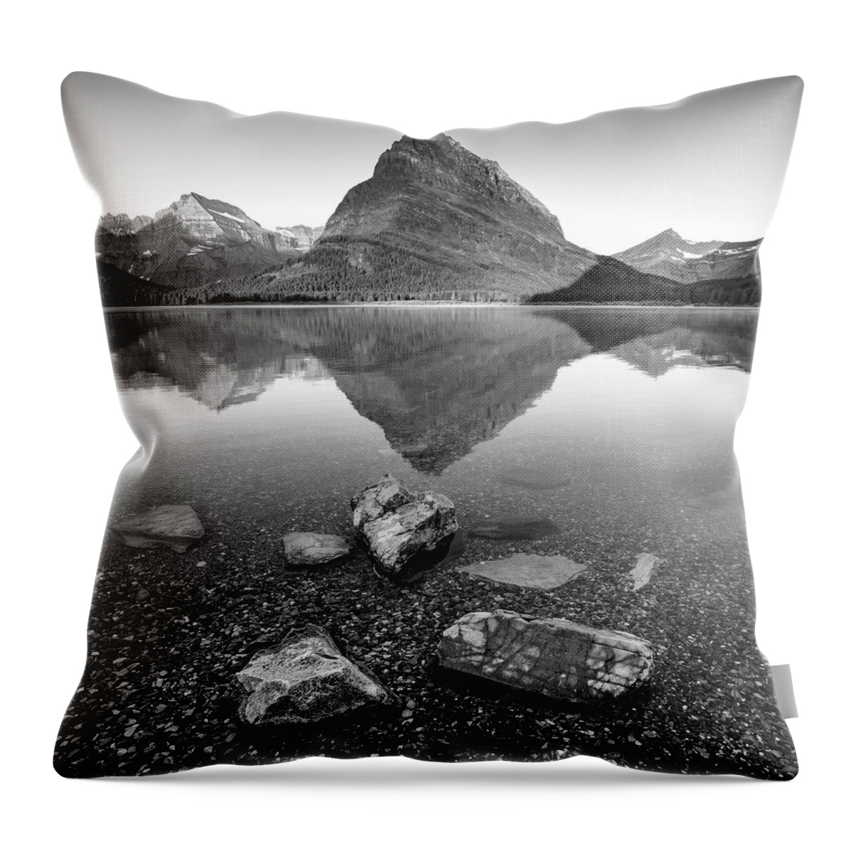 Reflections Throw Pillow featuring the photograph Black and white reflections at Glacier National Park by Robert Miller
