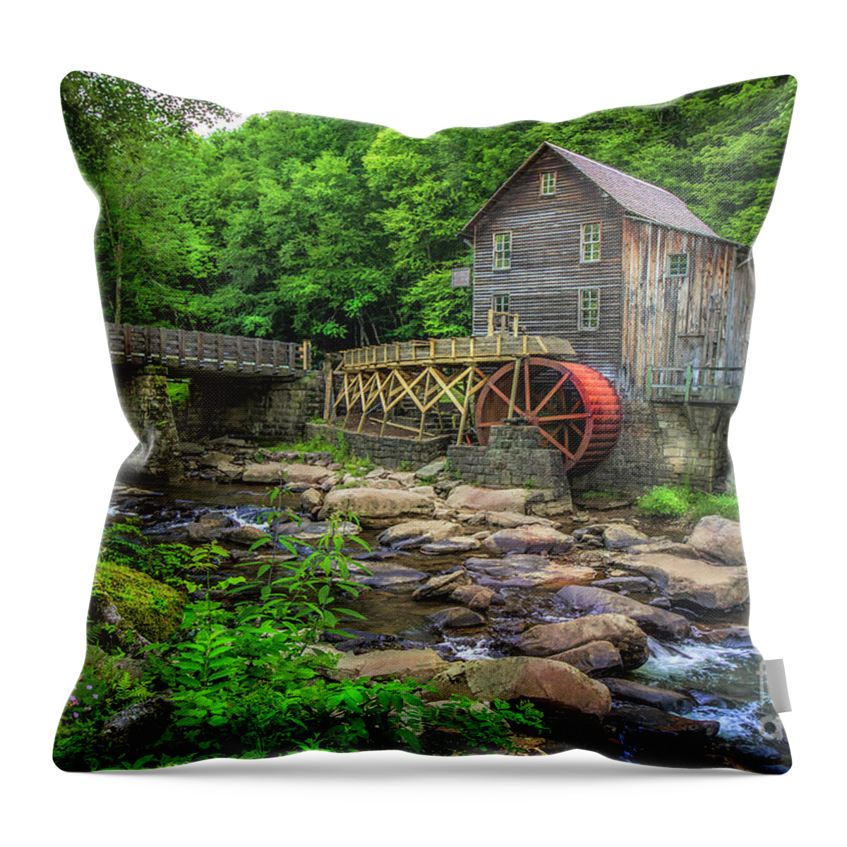 Glade Creek Throw Pillow featuring the photograph Glade Creek Grist Mill by Shelia Hunt