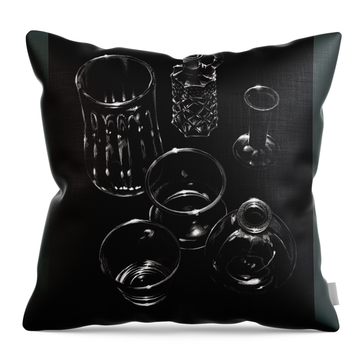 Black Throw Pillow featuring the digital art Glassware 1 by Don Morgan
