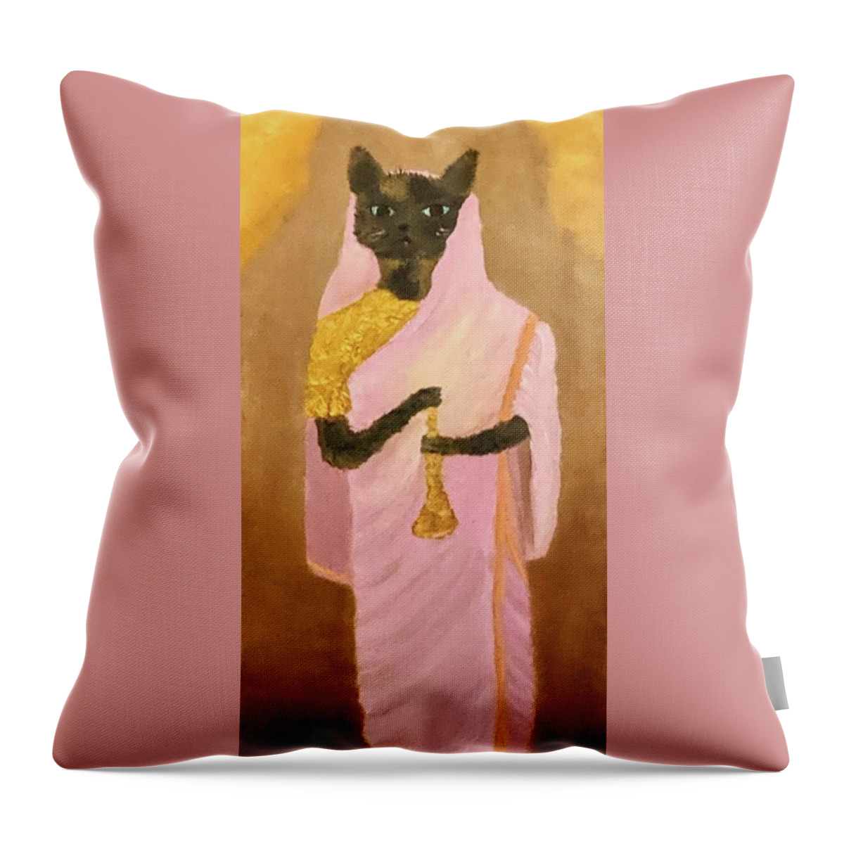 Cat Throw Pillow featuring the painting Glow of Hope for Treats by Misty Morehead