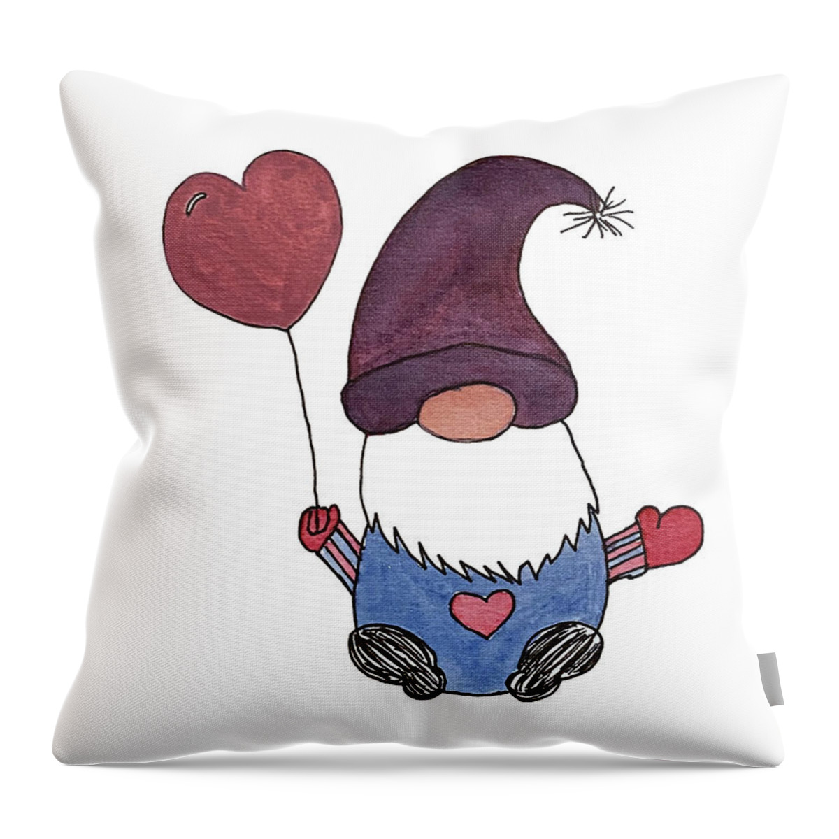 Valentine's Day Throw Pillow featuring the mixed media Gnome with Purple Hat by Lisa Neuman