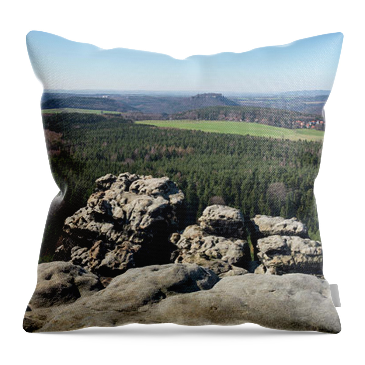 Saxon Switzerland Throw Pillow featuring the photograph Gohrisch, mountain panorama in Saxon Switzerland by Adriana Mueller