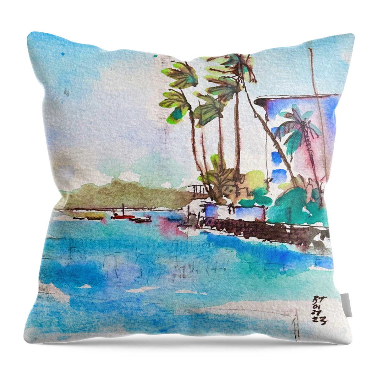 Hawaii Throw Pillow featuring the painting Gold Coast Oahu by Robert Tema