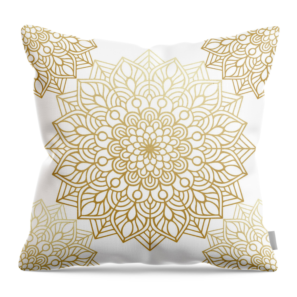 Mandala Throw Pillow featuring the digital art Gold Mandala Pattern in White Background by Sambel Pedes